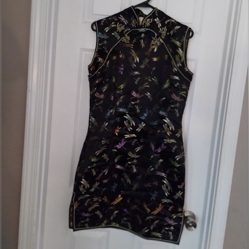 Chinese Silk Cheongsam Qipao Dress Dragonfly Brocade Peony Shanghai Size 38